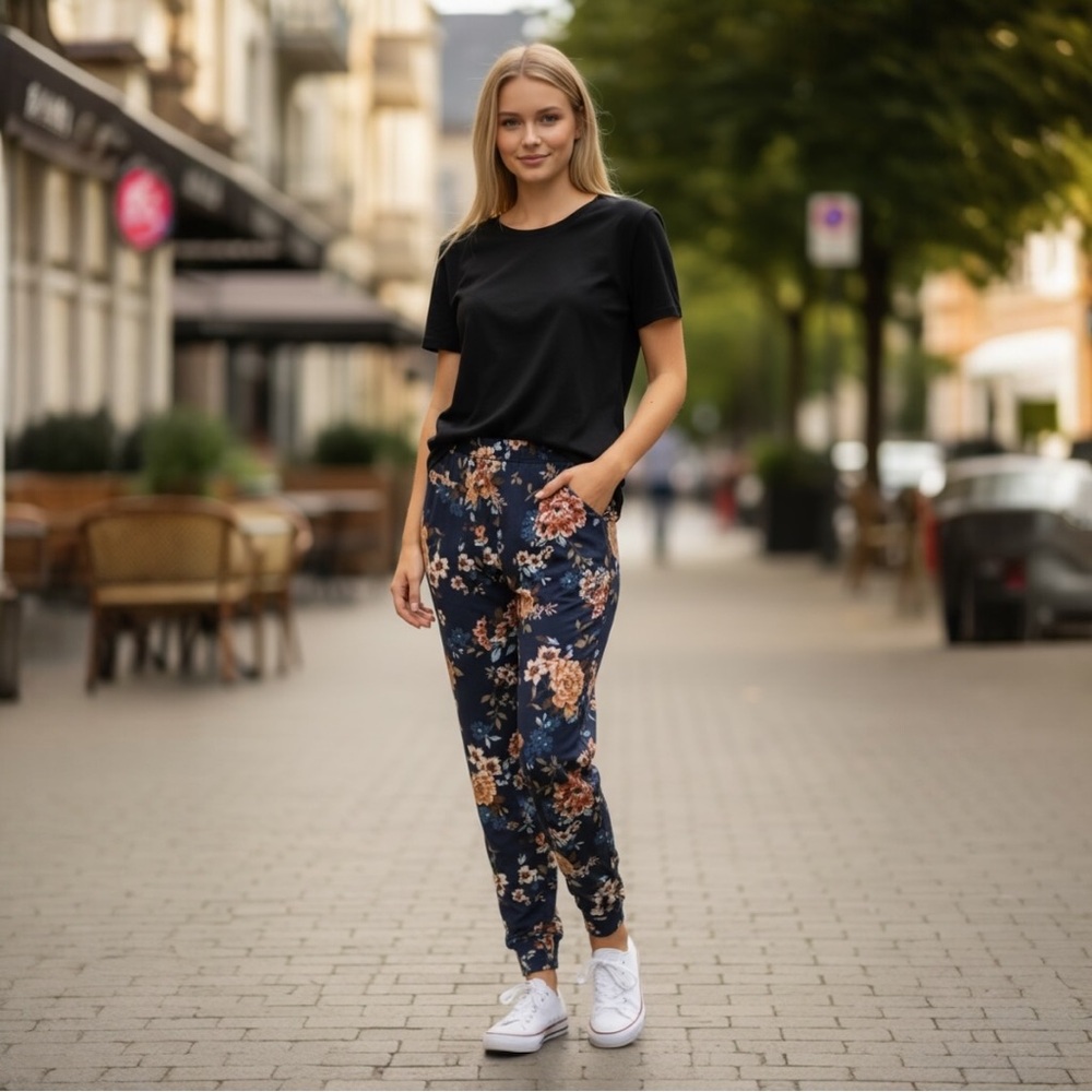 NWT Floral Blue Joggers for Women